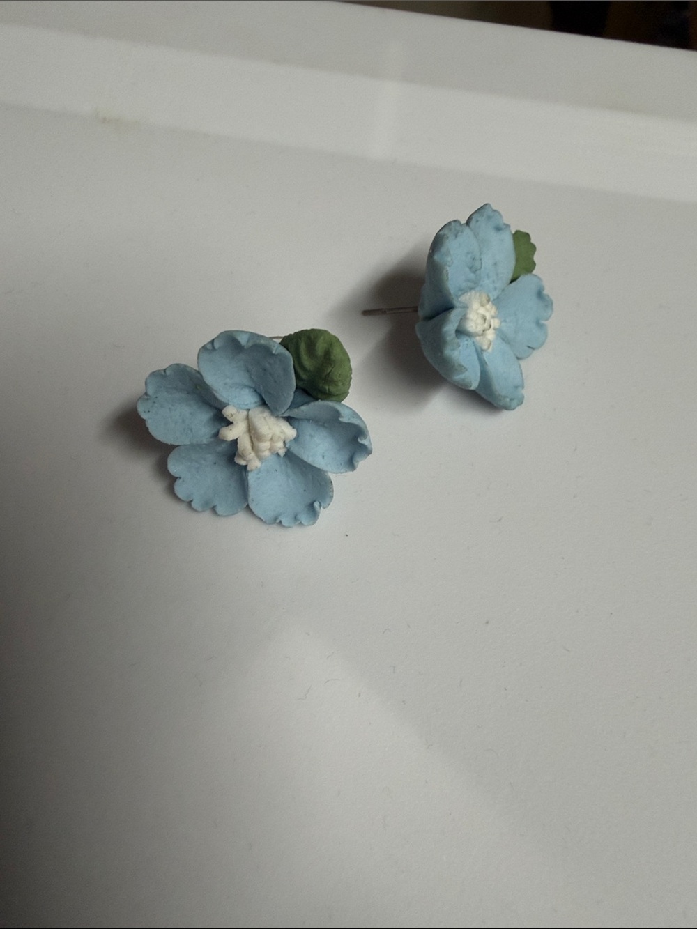 Handmade polymer clay earrings . One of a kind . Light blue , green 🍃